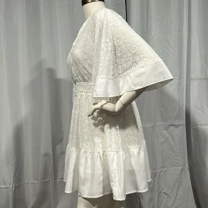 Plus size xl embroidered off whitete dress v neck